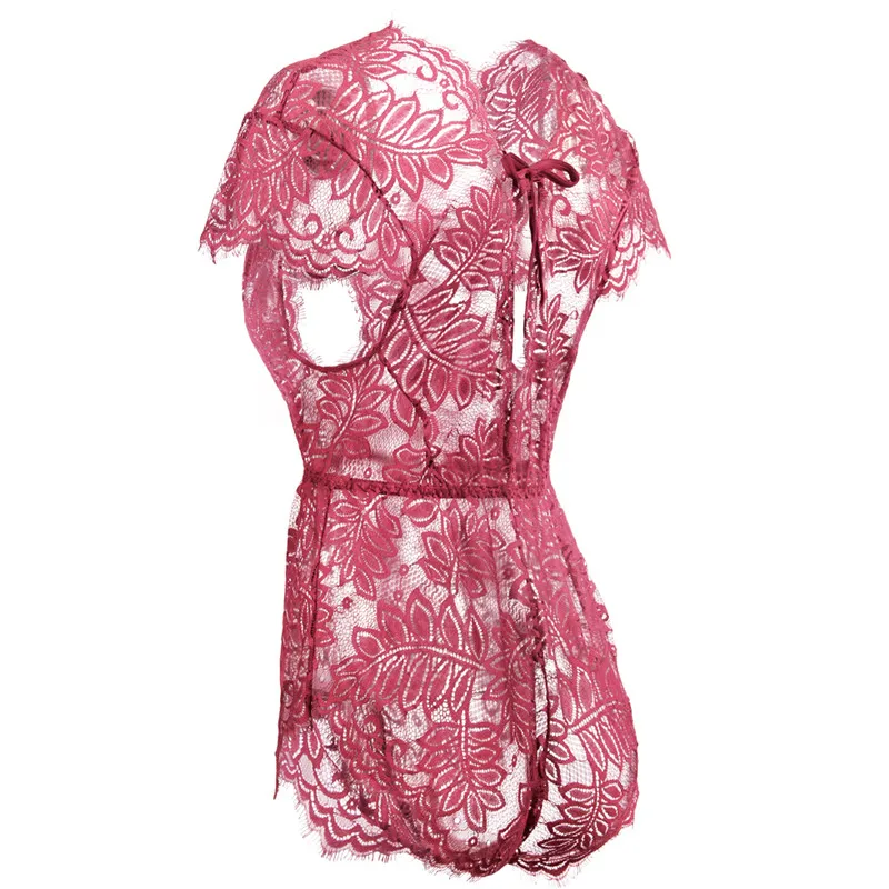

Flowers S-2XL Sexy Lace Dress Lingerie Hot Bow Short Sleeve Erotic Lingerie Women Sexy Costumes Sexy Babydoll Lenceria Teddy