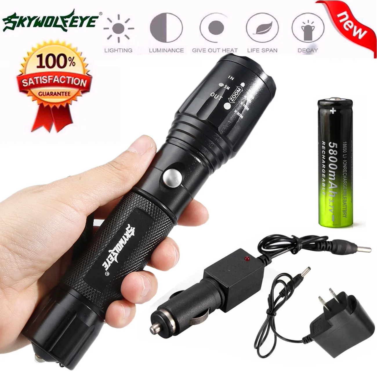 

New High Quality 5000LME XML T6 LED Rechargeable Flashlight Torch Lamp AC Battery Charger Drop Shipping