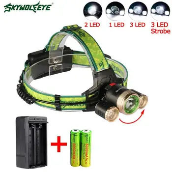 

SKYWOLFEYE Zoomable 22000 LM T6 3 LED Head Light 4 Modes Rechargeable Lamp +US Plug Charger+2X 18650 5000mAh Batteries A609