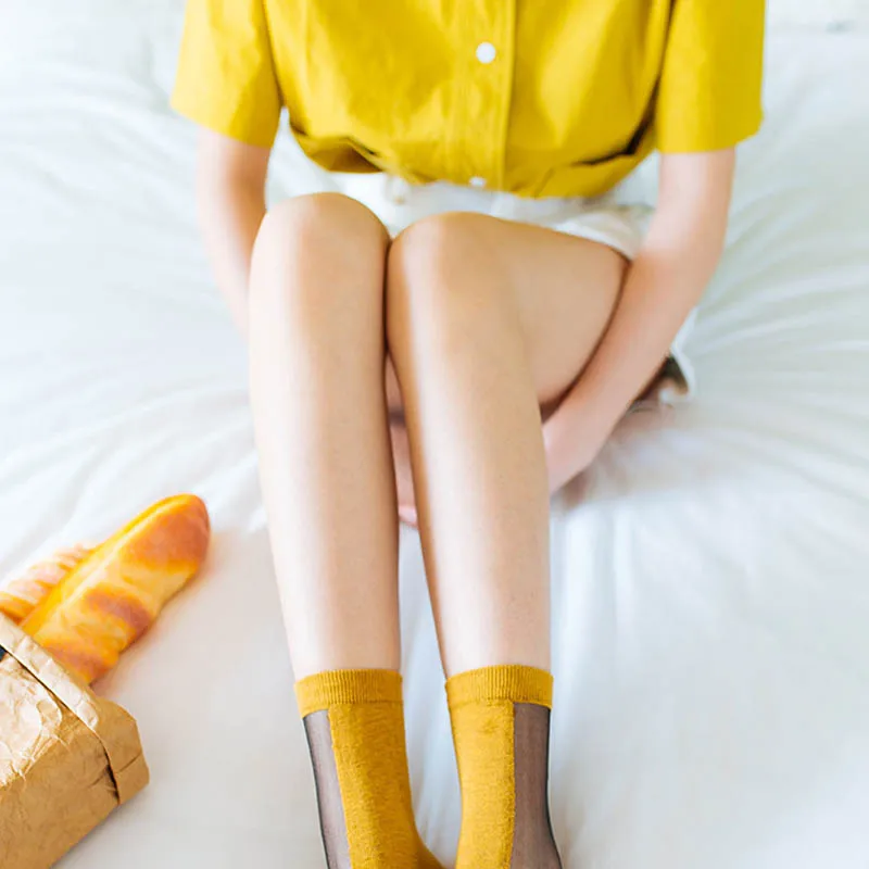 [WPLOIKJD] полухлопковые полупрозрачные шелковые носки Harajuku японские кружевные носки женские сетчатые сексуальные носки Meias Calcetines Mujer
