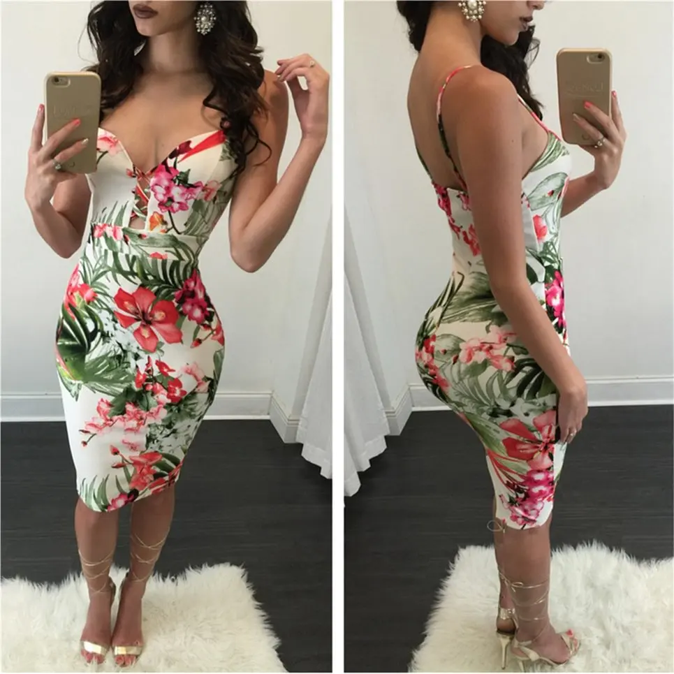 Summer Occident font b Sexy b font Halter Strap font b Dress b font Hem Slit