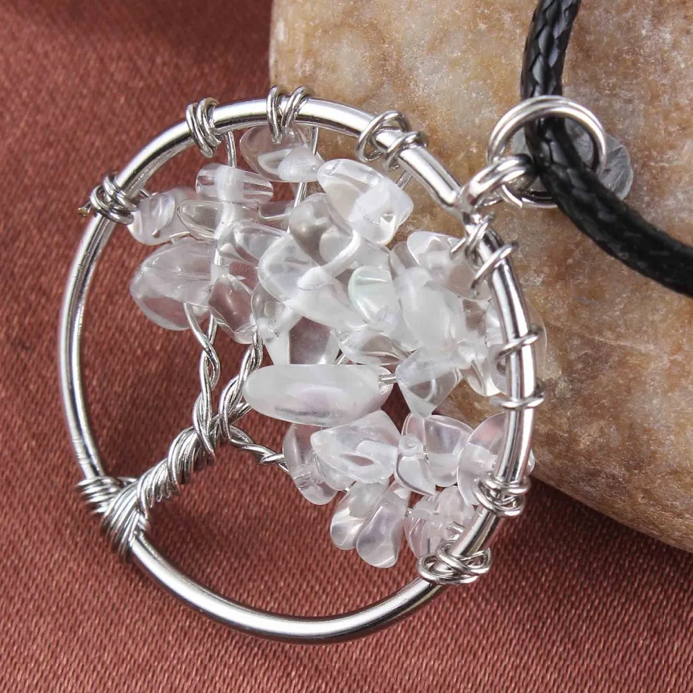 Natural Gnergy Gemstone~ Silver Plated Wire Wrapped Tree Of Life Healing Crystal Quartz Purple Amethysts Round Chakra Reiki Stone Pendant Necklace 6 AA00409005903a