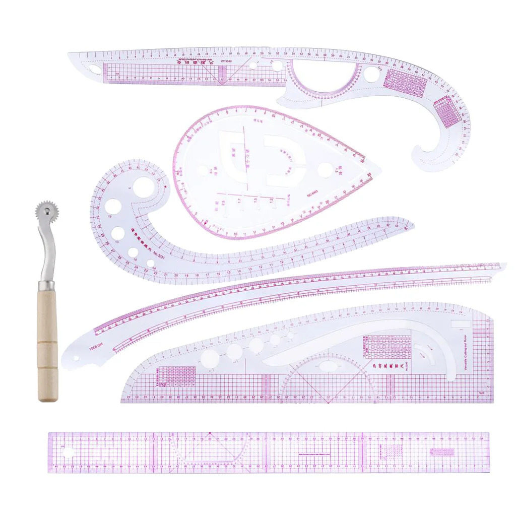7Pcs French Metric Ruler Plastic Curve Shaped Grading Rulers for Sewing Dressmaking Pattern Design Clothing Drawing Template