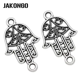 

JAKONGO Antique Silver Plated Fatima Hand Connectors for Jewelry Making Bracelet Findings Accessories DIY 24x15mm 20pcs/lot