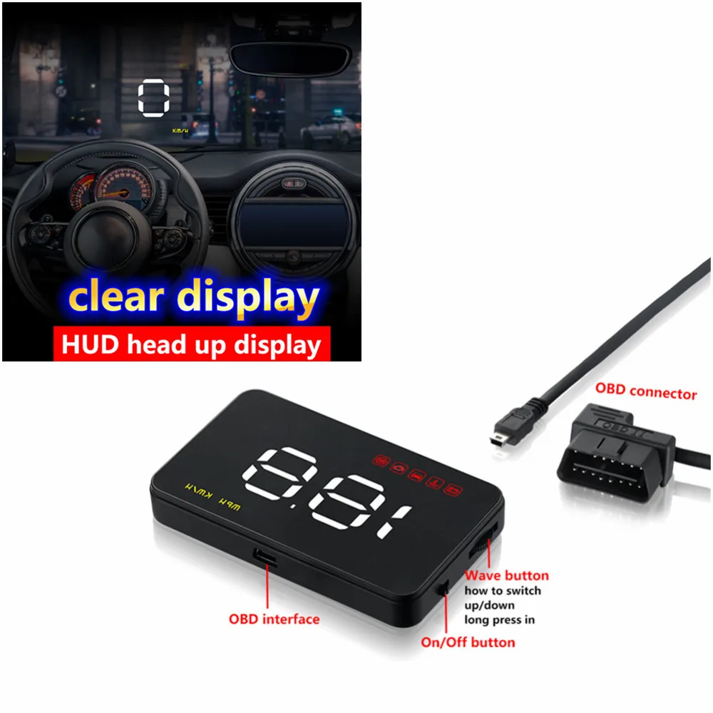 

Newest A1000 Car HUD Head Up Display OBD 2 II EU OBD OverSpeed Warning System Windshield Projector Auto Electronic Voltage Alarm