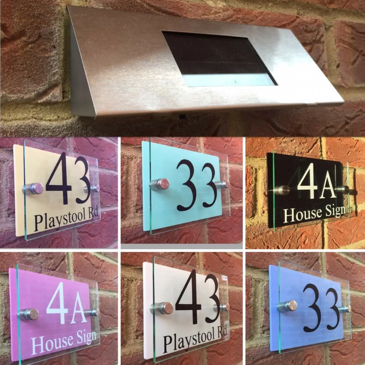 

Customize MODERN HOUSE SIGN PLAQUE DOOR NUMBER STREET GLASS COLOUR EFFECT SOLAR LIGHT