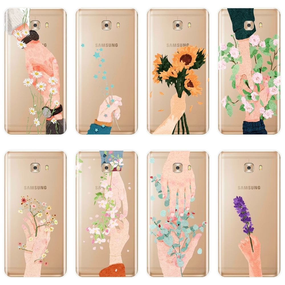 

For Samsung Galaxy C9 C7 C5 Pro Phone Case Silicone Soft Art Flower Sunflower Aesthetic Floral Back Cover For Samsung C5 C7 C8