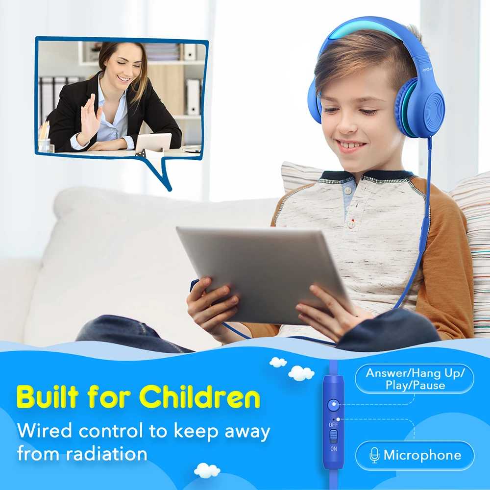 Mpow CH6 Wired Kids Headphones Foldable Adjustable Wired Headphone With 3 5mm Audio Jack And Microphone For Children For iPod