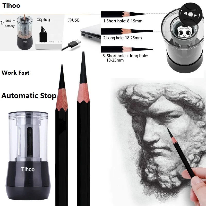 

Tihoo Multifunction Electric Pencil Sharpener Dual Purpose Automatic Stop Pencil Electronic Sharpener for Art Learning Sketch