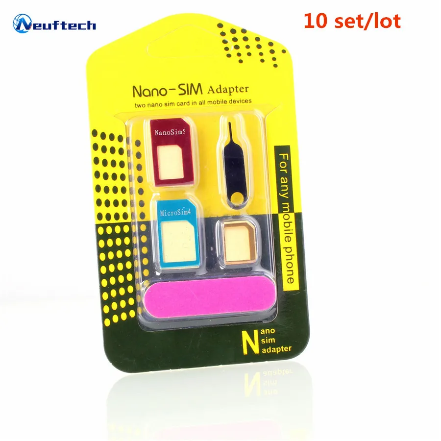

10pcs Nano SIM Card Adapter 5 in 1 Micro Standard Sim Adapter for iPhone 5 5S 6 7 4 4S for Samsung S7 S8 s9 plus Retail Package
