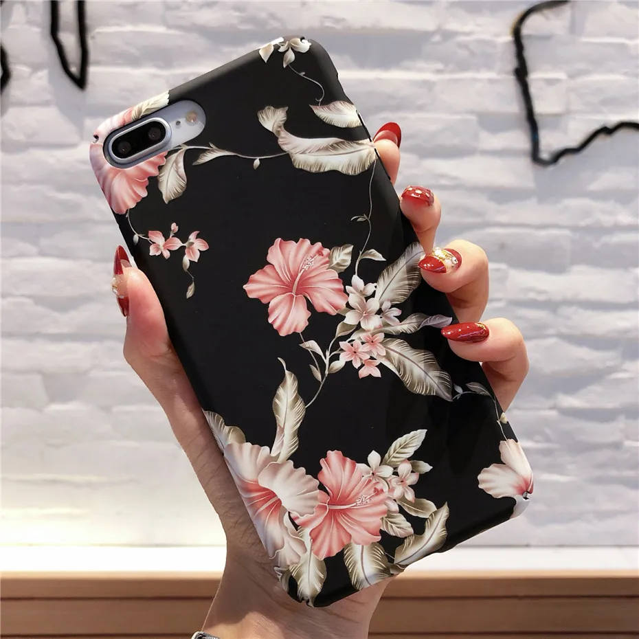 MOUSEMI For iPhone 6 6S 7 8PLUS Case Flower Phone Cases Hard Back Cover On For iPhone 8 Plus 6 6S 7 X Protective Case With Glass (3)