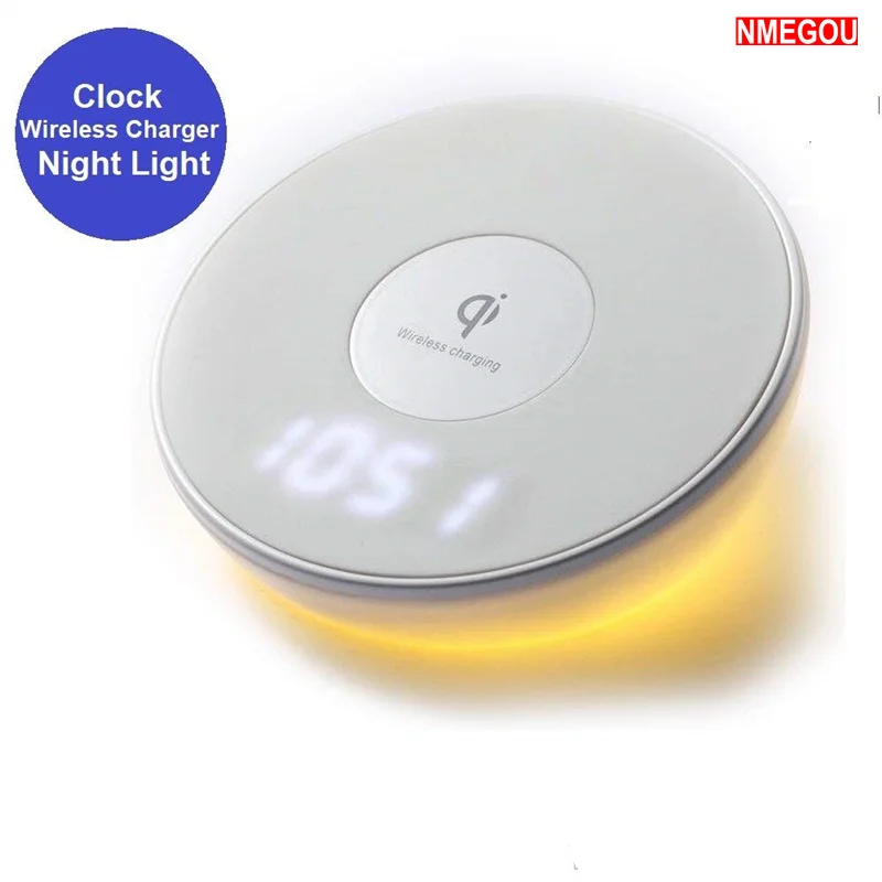 

10W Fast Wireless Charger with Alarm Clock Night Light Stand for IPhone X XS Max 7 8 Samsung Galaxy S8 S9 Qi Charging Induction