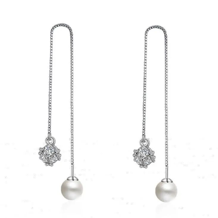 

2017 new arrival hot sell fashion shiny cz diamond zircon pearl 925 sterling silver ladies`drop earrings jewelry wholesale gift