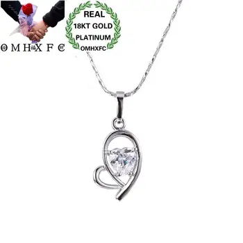 

OMHXFC Wholesale European Fashion Woman Girl Party Birthday Wedding Gift Heart AAA Zircon 18KT White Gold Pendant Necklace EX40
