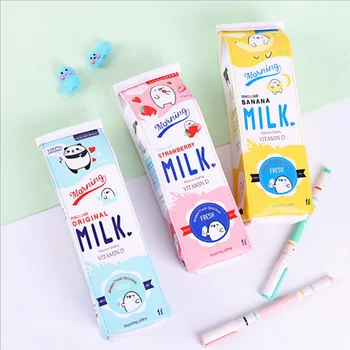 

Cartoon Milk Box Pencil Bag Primary School Students Lovely Korean Creative Large Capacity Pencil Bag Female Edition