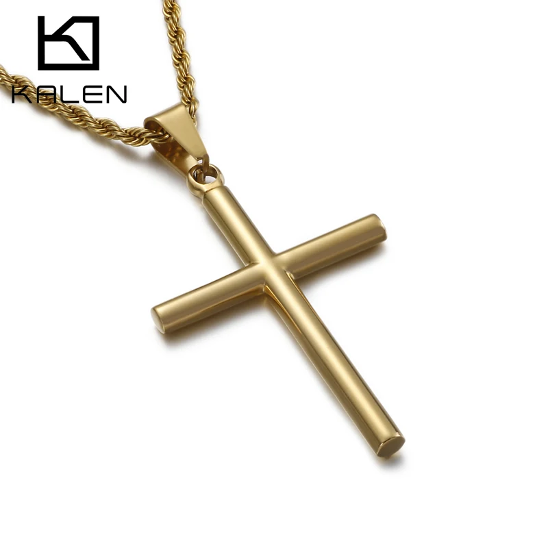 

KALEN Simple Gold/Silver Stainless Steel Pendant Necklaces For Men Hip Hop Cross Link Chain Choker Necklaces Male Metal Jewelry