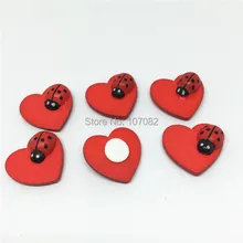 100pcs 18x19mm Red Wooden Ladybug Ladybirds And Heart Wooden Chips Sticky Flatbacks Easter Decorative Wooden Craft