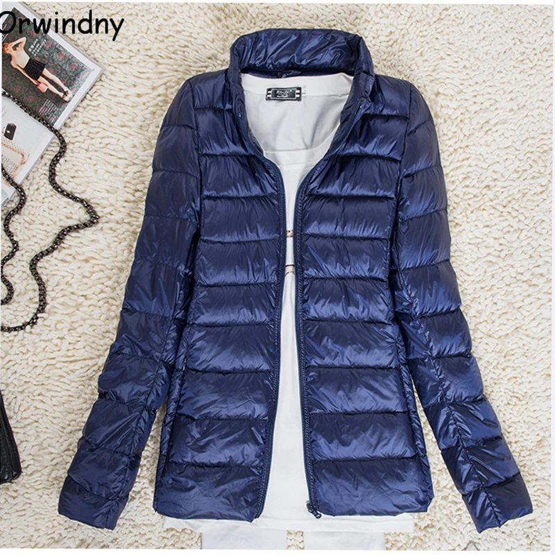 

Orwindny Women Down Coats Fashion Ultralight Down Jacket White Duck Down Stand Collar Jacket Lady Warm Slim Thin Coat Plus Size