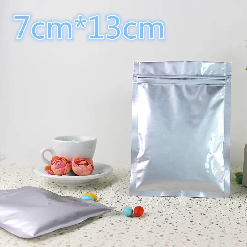 

100Pcs/Lot 7*13cm Pure Aluminum Foil Resealable Zipper Plastic Packaging Bags Zip Lock Ziplock Mylar Food Storage Package Pouch
