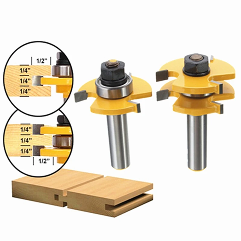 

2Pcs Wood Milling Cutter Tongue & Groove Router Bit Set 1/2" Shank Milling Cutter Woodworking Tool