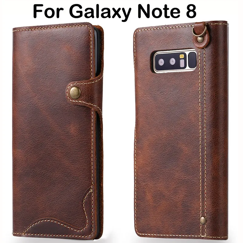 Luxury Genuine Real Leather Wallet Case with Strap for Samsung Galaxy Note 8 Flip Cover Card Slot Ultra Thin for Samsung Note 8