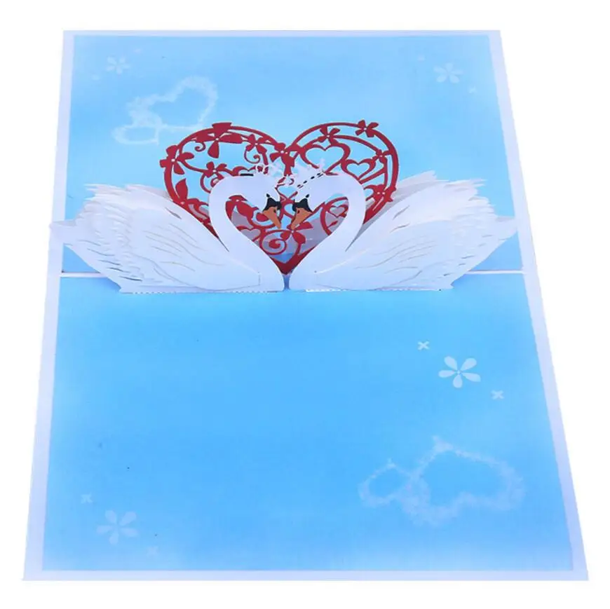  10pcs Handmade Kirigami Origami Heart Swan 3D Pop UP Greeting Cards Invitation card For Wedding Bir - 32977897801