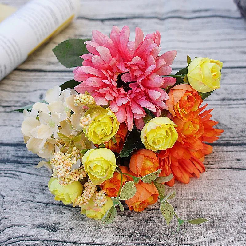 Искусственные розы в японском стиле, Букет пионов, шелковые цветы, букет невесты, Цветочные Свадебные, домашние, вечерние, сделай сам - Цвет: Оранжевый