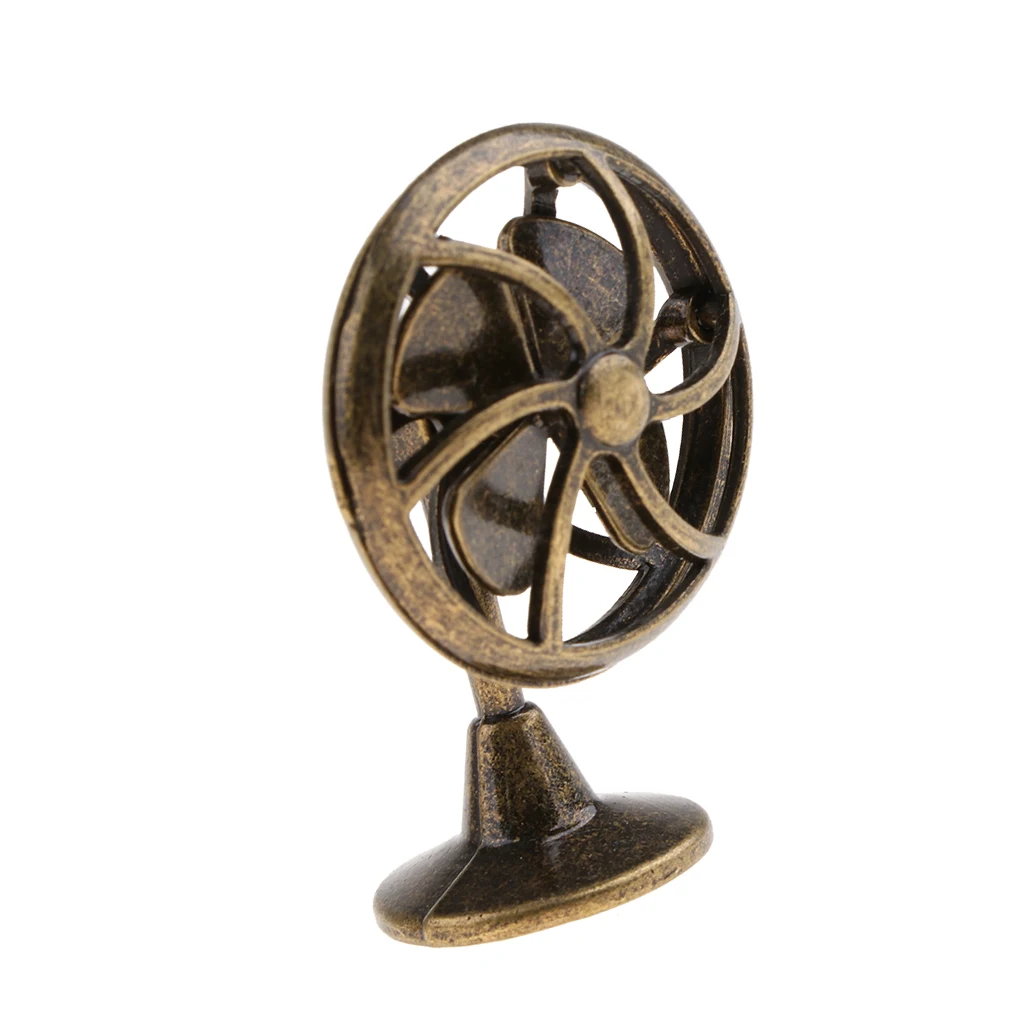  1/12 Miniatures Desk Table Ornament - Alloy Mini Lobby Fan Bronze Electric Fan Model Toy For Dollho