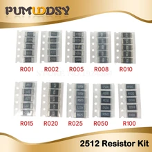 50 шт. сопротивления сплава 2512 SMD комплект образцов резистора, 10 kindsX5pcs = 50 шт. R001 R002 R005 R008 R010 R015 R020 R025 R050 R100