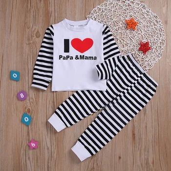 

Cotton Baby Girls Heart Long Sleeve T-shirt + Striped Trousers Kids Two Pieces Suits Infant Boys Clothing Sets roupas de bebe