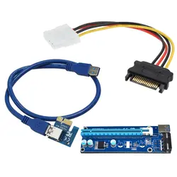Правый интерфейс PCIe PCI-E PCI Express Riser Card 1x к 16x USB 3,0 кабель для передачи данных с SATA 15 штекер к 4pin кабель питания синий