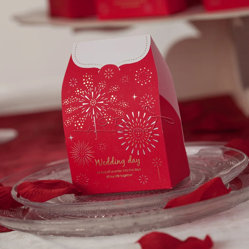 Free Shipping 10pcs Red Wedding Favor Boxes Wedding Candy Box Casamento