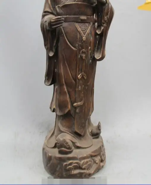 

S2159 31" Chinese famous Pure Bronze Zhu Ge Liang Fan mastermind strategist Statue