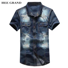 Hee grand herren jeans shirts kurzarm casual camouflage druck waschen jeans tuch mode taschen tops mcs571
