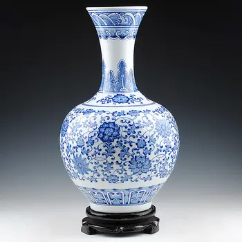 

Blue and White Porcelain Traditional Chinese Elegant Tabletop Vase with Floral Pattern Decoration ZDV-M003QH05
