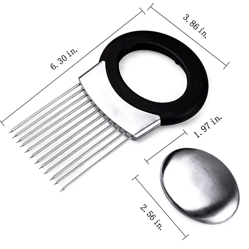Onion Holder for Slicing All-In-One Potato holder Odor Remover Vegetable Slicer Onion Chopper Stainless Steel