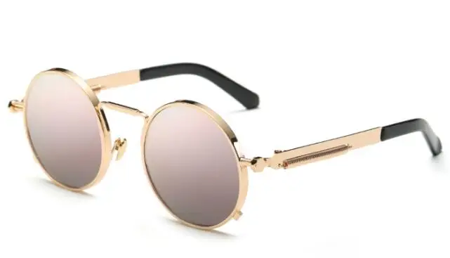 Peekaboo, черные металлические маленькие круглые солнцезащитные очки, винтажные мужские и женские очки в стиле панк, очки с прозрачными линзами, унисекс, розовое золото - Цвет линз: rose gold