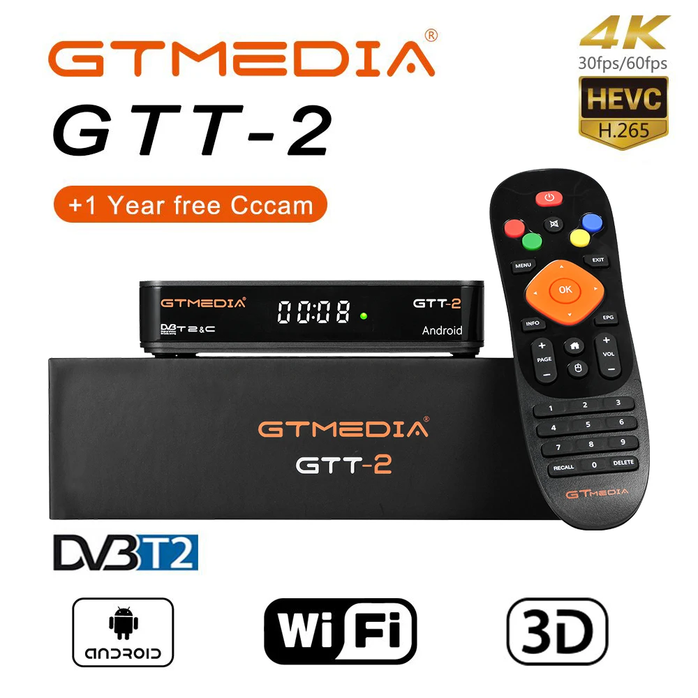 

GTMedia GTT2 Android 6.0 TV Box DVB-T2/C/ISDBT Amlogic S905D 2GB 8GB Quad Core 4K HD/H.265/MPEG-4 Built-in WiFi Support IPTV