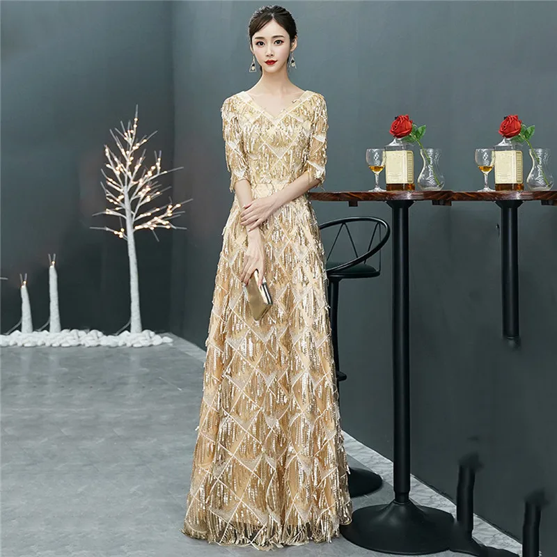 

Party Dress Women Golden Black Wine Red 6 Colors S-3XL Plus Size Floor-length Dresses Summer Korean Elegant Slim Long Dress JD74