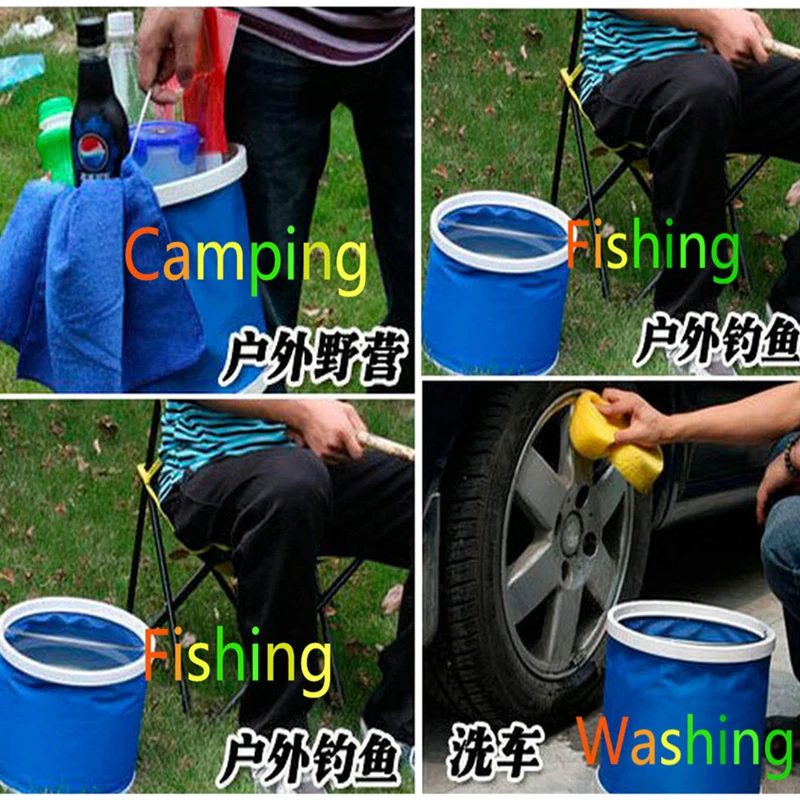 Car Style 9L Portable folding Car Wash Buckets27.524cm Folding Car Wash PailVehicle Telescopic Barrel  Outdoor Fishing Buckets