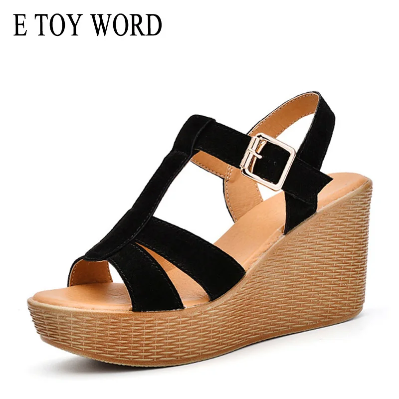 

E TOY WORD 2019 Summer Platform sandals women Wedge Leather Ladies shoes open toe sexy High Heels suede fashion sandals