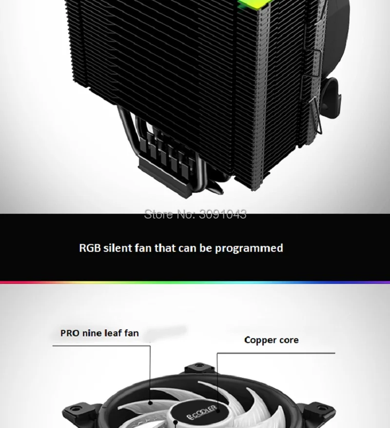 Pccooler 5 Heatpipe cpu кулер RGB 5V 3pin 12 см вентилятор для Intel 1366 AMD AM4 AM3 радиатор охлаждения процессора 120 мм тихий вентилятор для ПК