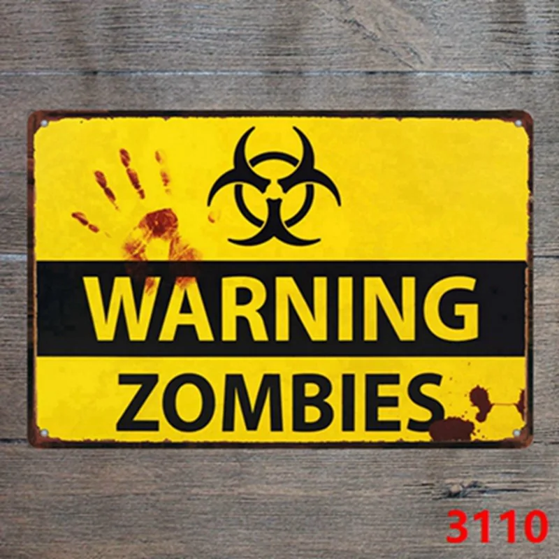

WARNING ZOMBIES Metal license plate digital retro decoration painting rusted metal painting poster 30*20CM