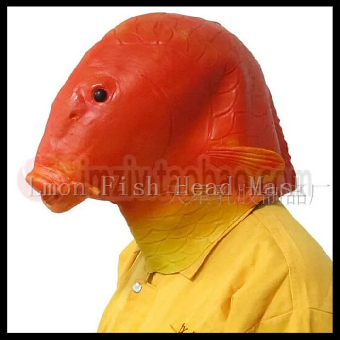 

Funny Party Cosplay Golden Fish Head Mask Latex Halloween Costume Animal Head Mask Costume Theater Prop Fun Mask Free shipping