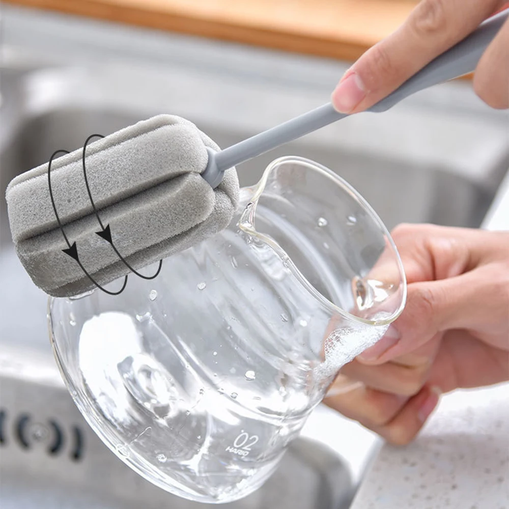 Long Handle Cup Brush Multi-Function Wine Glass Cleaning Brush Gray Glass Bottle Decontamination Cleaning Brush kitchen gadgets