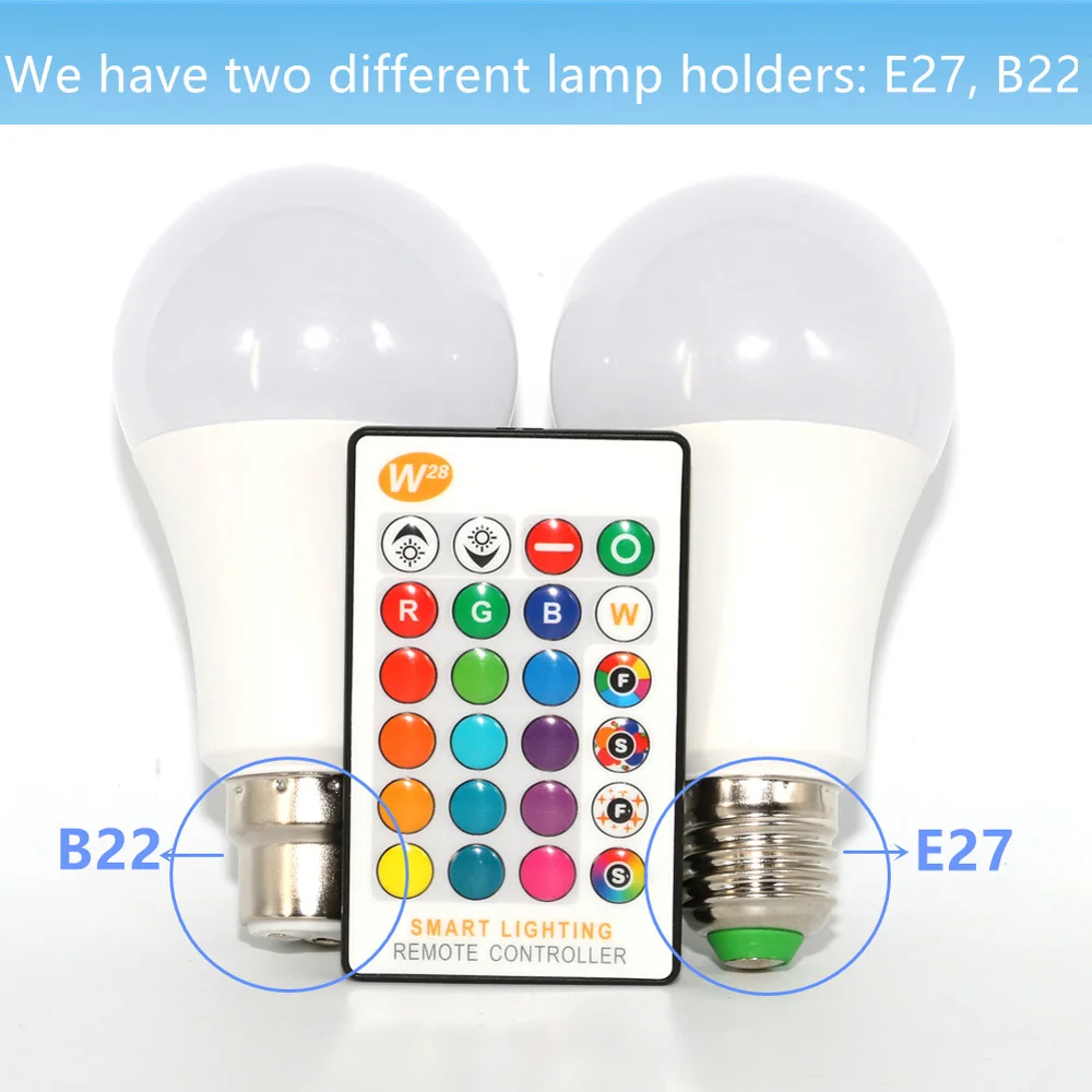 Светодиодная RGBW лампа светильник E27 B22 RGB светодиодный светильник 5W 10W 15W 85-265V 110V 220V+ ИК-пульт дистанционного управления Управление 16 Цвет изменить Рождество лампада