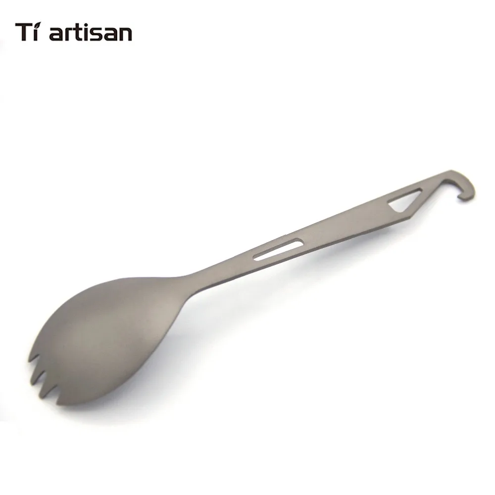 Tiartisan Titanium Sandblasting Outdoor Portable Straight Handle Multi-function Bottle Opener Tableware Household Spoon Ta8016