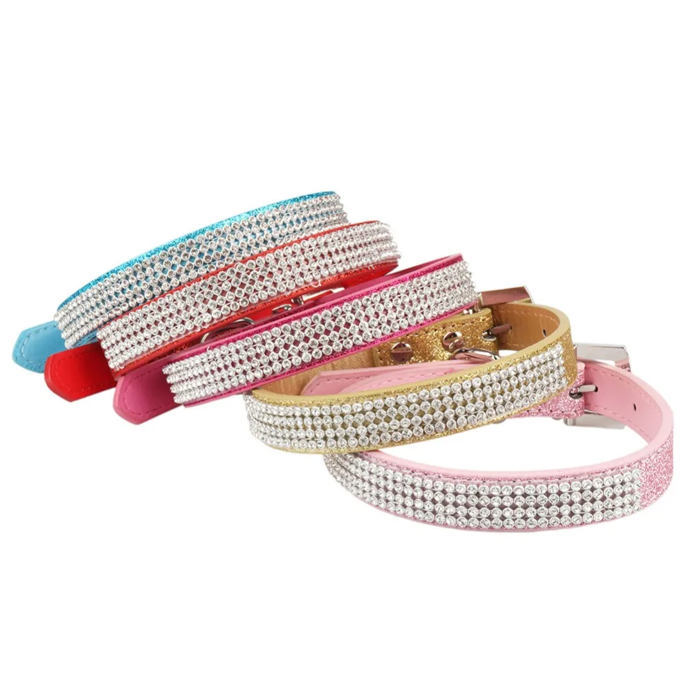 

PU Leather Dogs Collars Glittering Skin Crystal Rhinestones Collar Necklace for Small Medium Large Dogs Pet Products Accessories