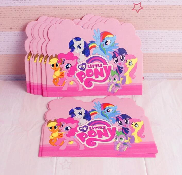 10 Pcs Lot Bebe Douche Mon Petit Poney De Bande Dessinee Theme Enfants Anniversaire Carte D Invitation De Fete Parti Decorations Aliexpress