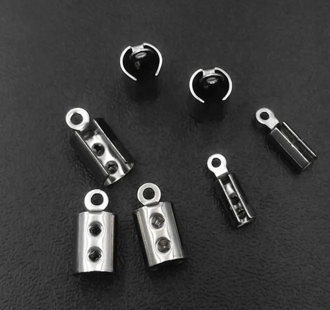 Stainless Steel Cord Crimps End Cap Connectors with Loop Holes 2mm 3mm